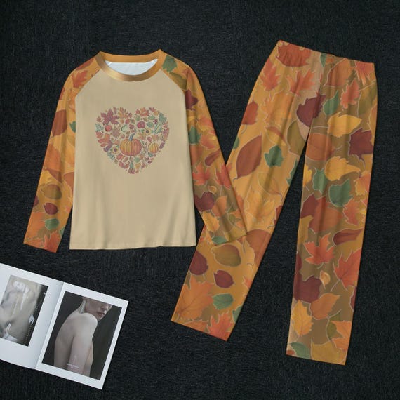 Autumn Leaves Pajama Set: Women's Loungewear Sleepwear