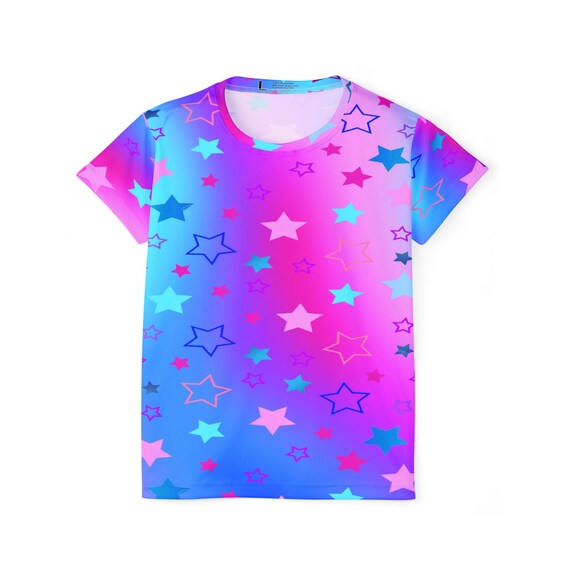 Starry Workout Tee: Pink & Blue Gradient Athletic Top