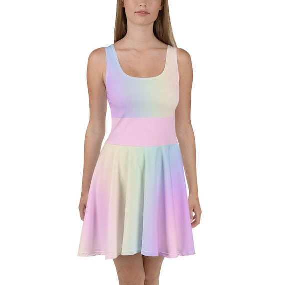 Pastel Rainbow Skater Dress: Sleeveless Above Knee Summer Dress