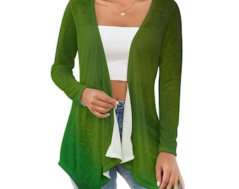 Gradient Dark Green Drop Shoulder for Women Open Shirt Cardigan