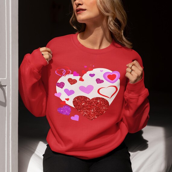 Coquette Heart Shirt, Valentine's Day Cozy Hearts Sweatshirt - Cute Heart Pattern Top for Love, Valentine's day Gift for Her, Gift for Women