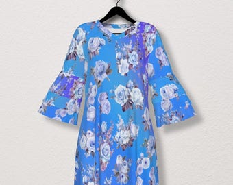 Blue Floral Ruffle Sleeve Dress: Women's Summer Fashion