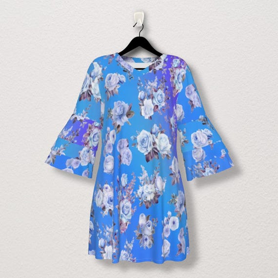 Blue Floral Ruffle Sleeve Dress: Women's Summer Fashion