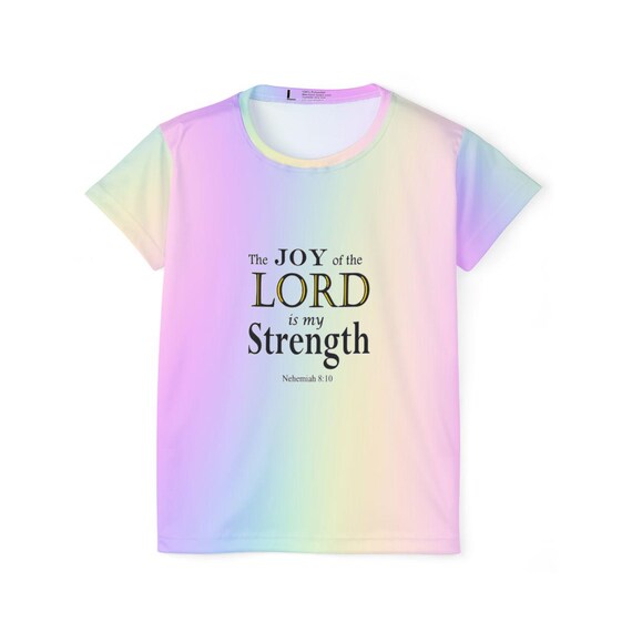 Christian Activewear Tee: Pastel Rainbow Bible Verse, Women's Workout Top