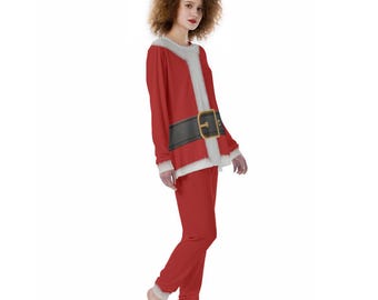 Divertente pigiama da donna con stampa integrale e finto costume da Babbo Natale