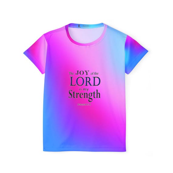 Christian Workout Tee: Bible Verse, Blue Pink Gradient, Activewear