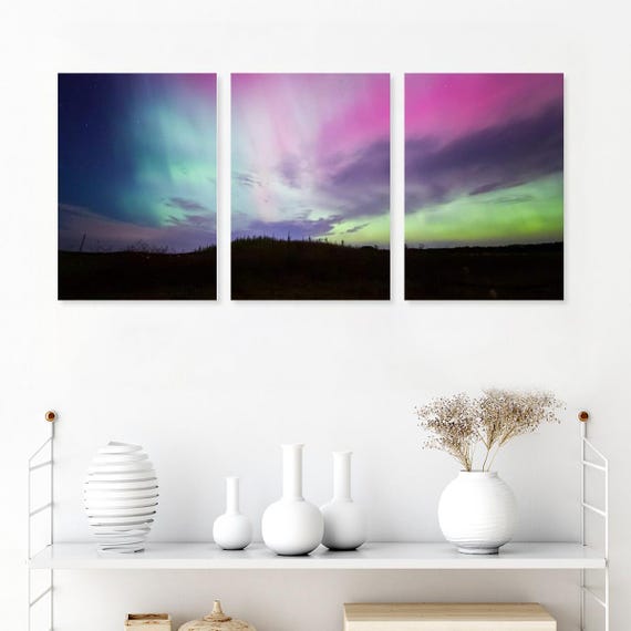 Aurora Borealis Canvas Print: Framed Northern Lights Triptych