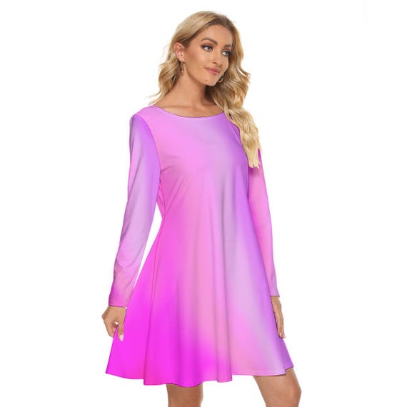 Pink Ombre Long Sleeve Dress: Women's Mini Cocktail Party Dress