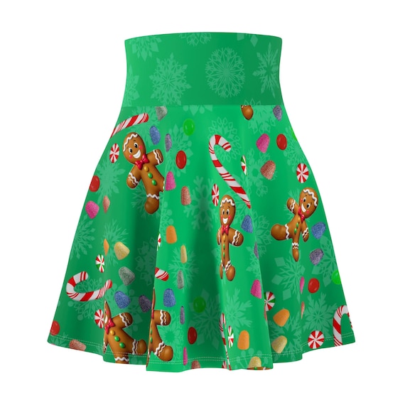 Gingerbread Candy Cane Christmas Skater Skirt | Holiday Pattern
