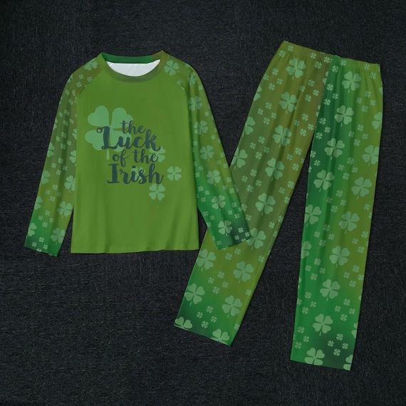 Womens Raglan Pajama Set with Luck of the Irish Shirt and Shamrock Pants