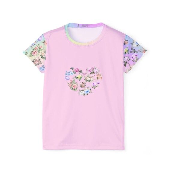Pink Floral Heart Pajama Top: Pastel Rainbow Sleepwear