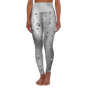 Yoga Leggings - Grey Gradient with Sphere Polka Dots Design, Custom Printed Women's Leggings, Comfortable Stretch Fabric, Fashionable Design