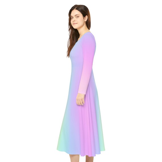 Pastel Rainbow Gradient Long Sleeve Dress: Spring Easter Outfit
