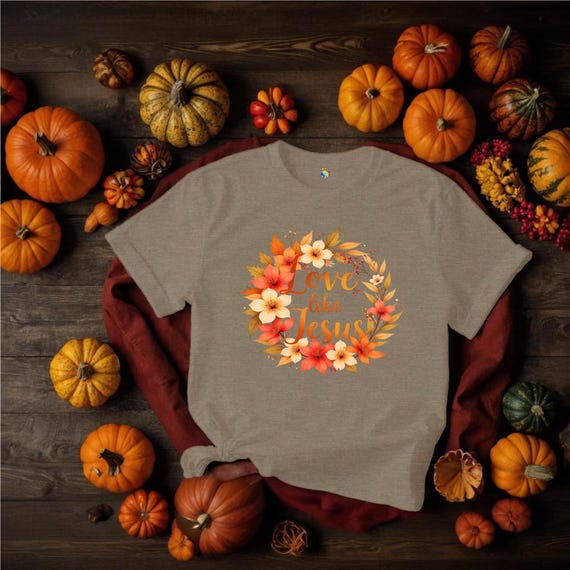 Fall Floral Wreath T-Shirt - Love Like Jesus Christian Tee