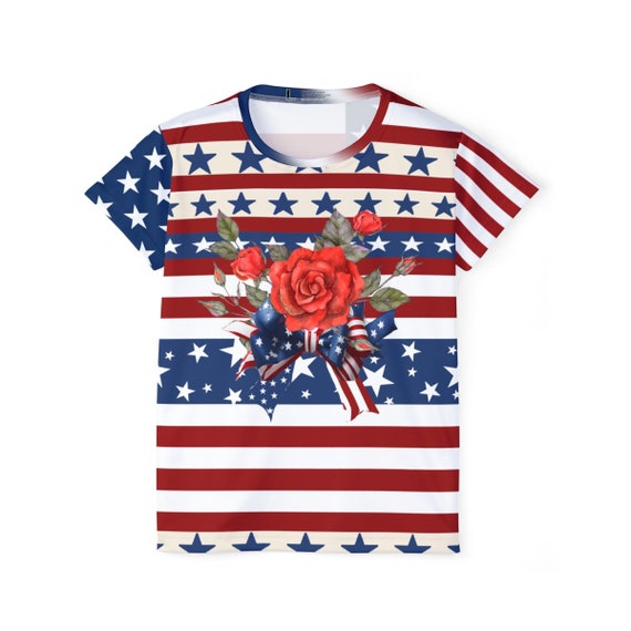 USA Flag T-Shirt: Patriotic Floral Jersey - Independence Day