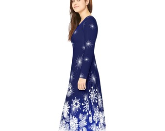 Elegant Snowflake Party Dress: Long Sleeve Modest Christmas Outfit - Etsy