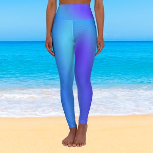 Vibrant Ocean Blue High Waist Fitness Leggings, Blue Gradient Yoga Pants for Women, Casual and Comfortable Workout Ombre Activewear