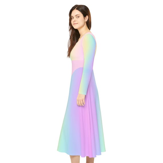 pastel skater dress Pastel Rainbow Gradient Skater Dress: Long Sleeve Dance Costume