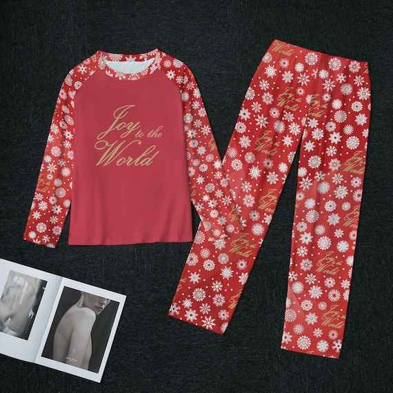 Women's Red Christmas Pajama Set: 'Joy to the World' Holiday Loungewear