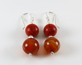 Sterling Silver Carnelian and pearl beaded Earrings Valentine gift real gems high quality jewelry dangle drop stone