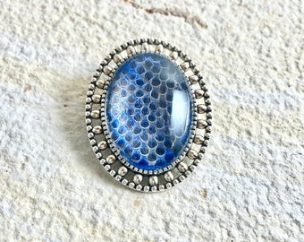 Blue Natural Snake Shed Skin Broach Pin Jewelry Gift Valentine gift Reptile lover Serpent preserved specimen real shed ball python