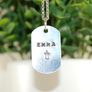 Custom Hand stamped Necklace Military dog tag shape Aluminum pendant and stainless steel chain or leather chain