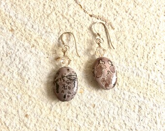 Leopard jasper gold Crystal beaded Earrings Swarovski high quality jewelry dangle drop gold hooks beads Valentine gift