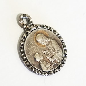 Antique Art Nouveau Communion Religious Medal Sterling Silver Pendant French FREE SHIPPING