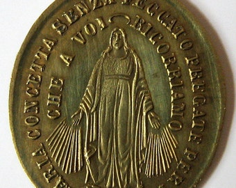 Antique Miraculous Virgin Mary Pope Leone XIII Rome 1800s French Religious Medal Pendant Charm