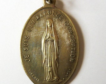 Antique Immaculate Virgin Signed Penin a Lyon French Religious Medal Pendant