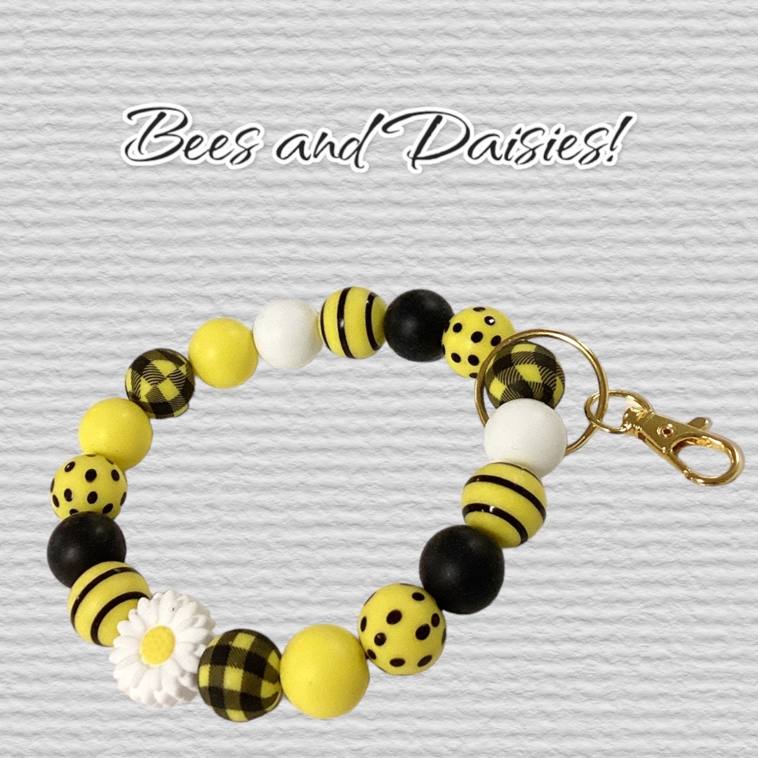 Bees and Daisy Silicone Bead Keychain Wristlet - Etsy