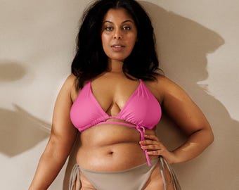 Miękki różowy trójkątny top bikini na lato, różowy top bikini w kolorze różowym, modny strój kąpielowy bikini w kolorze różowym dla kobiet, duży rozmiar bikini