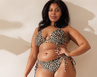 Leopard Print Bikini: Recycled Polyester Two Piece Bikini | Animal Print Swimsuit Set for Women | Unique Swimwear