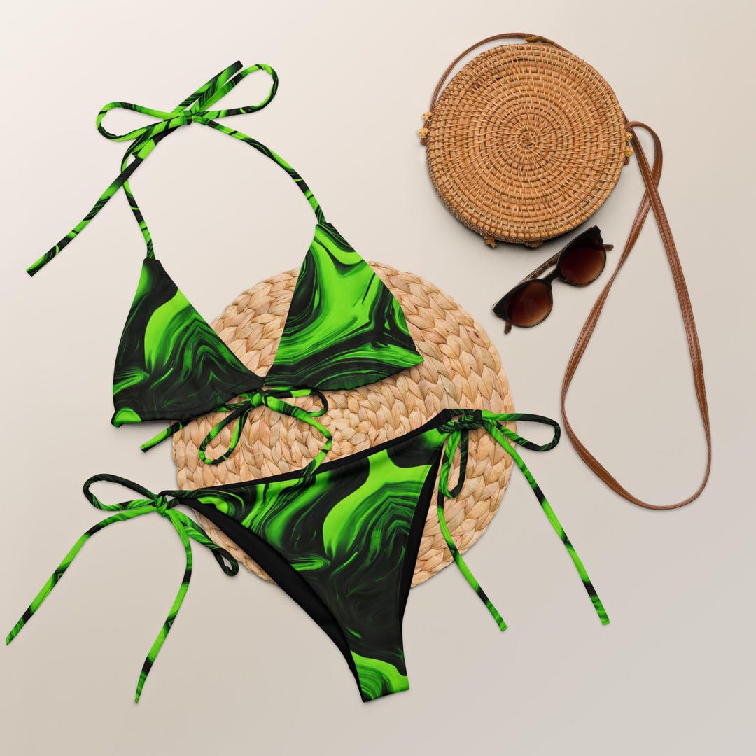 Neon Colored Bright Green and Black String Bikini Set for Women ...