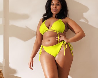 Bright Yellow String Bikini Set for Women Neon Yellow Bikini for Summer, Yellow Bikini Triangle Top, Bright Swimsuit Set Bikini for Vacation