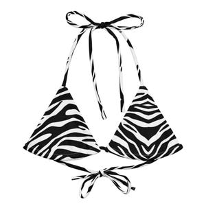Zebra Print String Bikini Top for Women Animal Print Swimwear for Summer Vacation Zebra Animal Print Triangle Bikini Top for Poolside