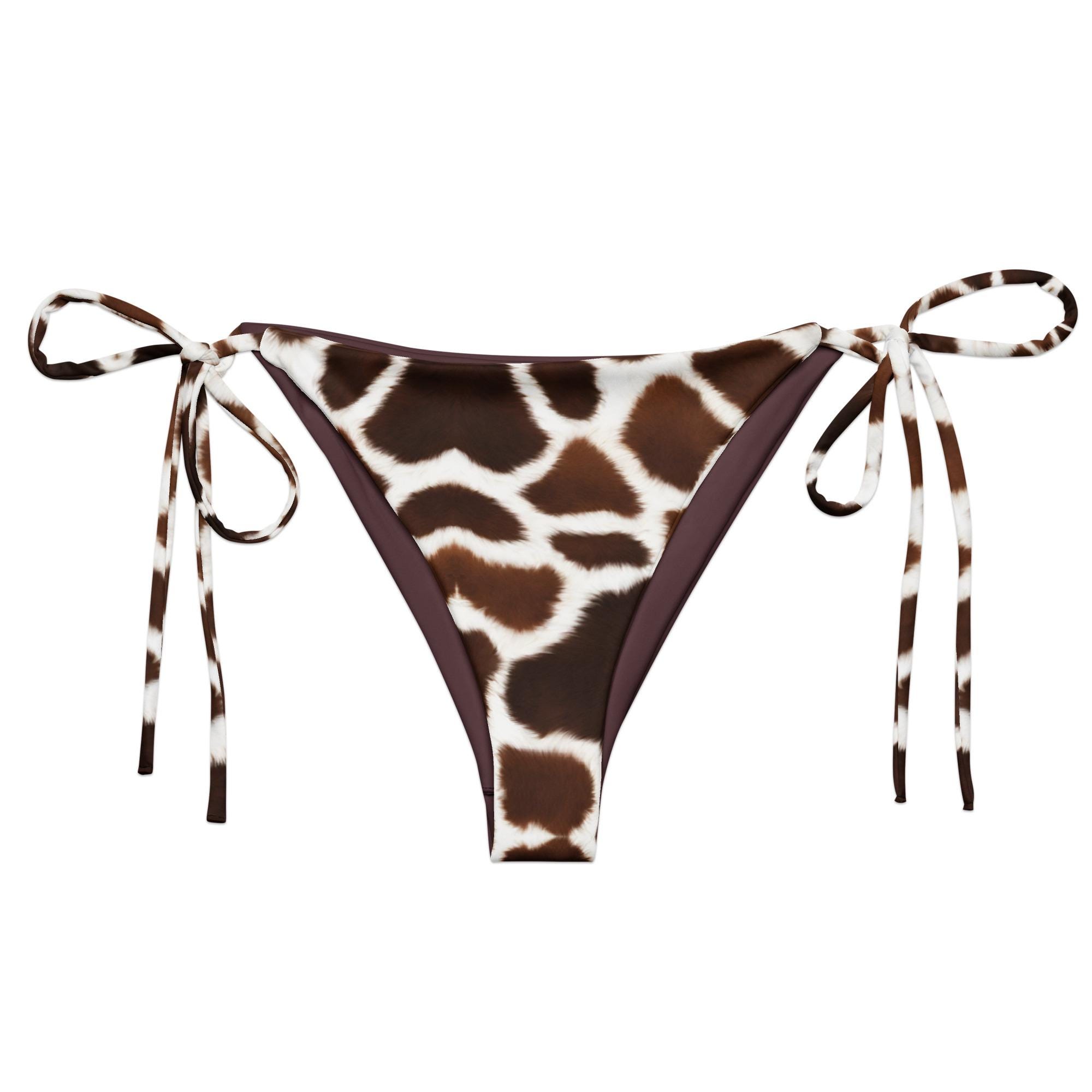 Cowprint Brown String Bikini Bottom for Women, Cow Animal Print Side ...