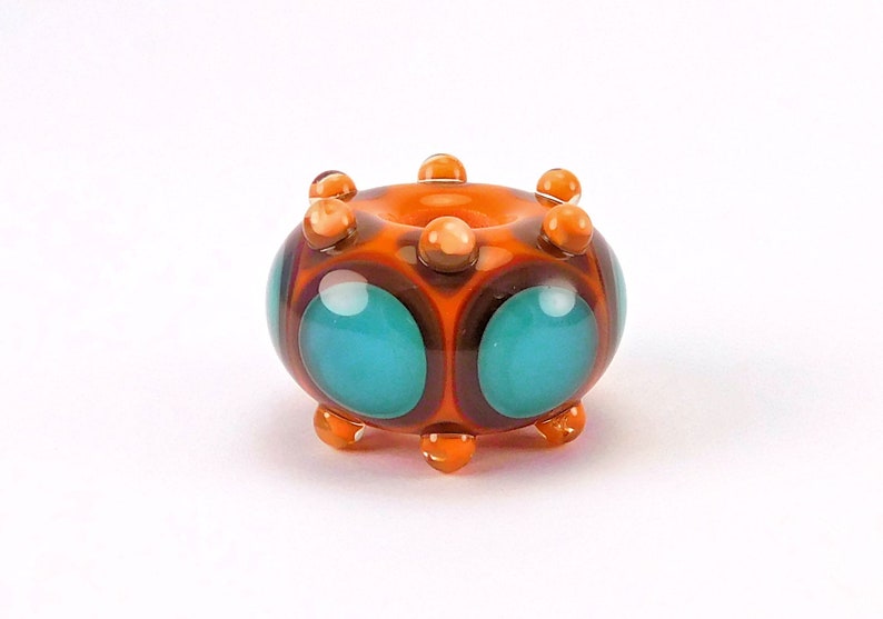Burnt Orange Lampwork Bead 4mm big hole Large Hole Teal and Grey European Charm Bead by Kandice Seeber SRA