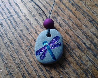 Dragonfly Stone Necklace Hand Engraved