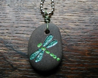 Engraved Dragonfly Stone Necklace