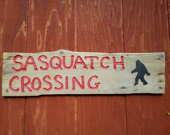 Sasquatch Crossing sign engraved reclaimed barnwood outdoor