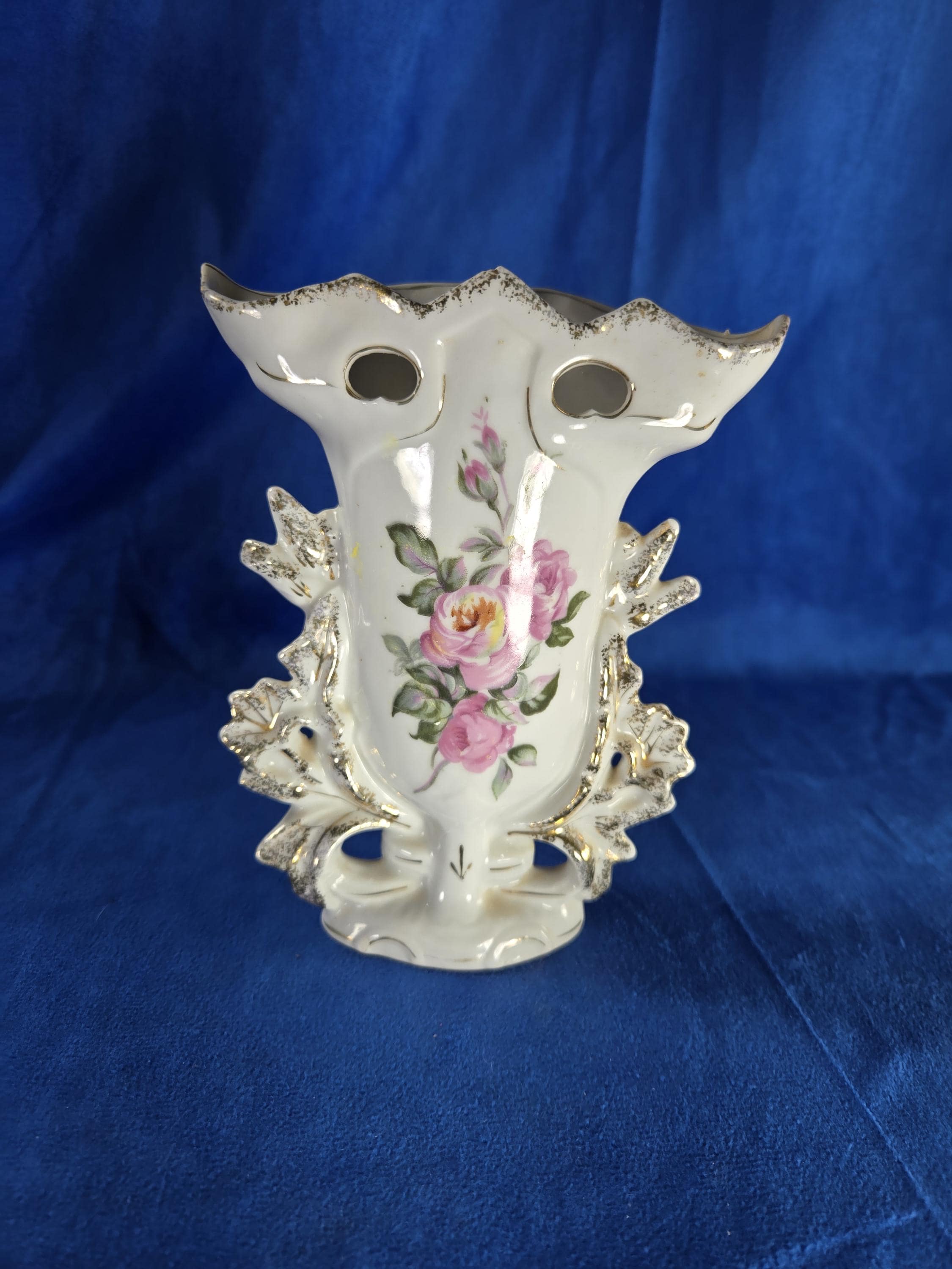 Vintage Ornate Porcelain Floral Vase With Gold Trim – Mid-century Rose ...