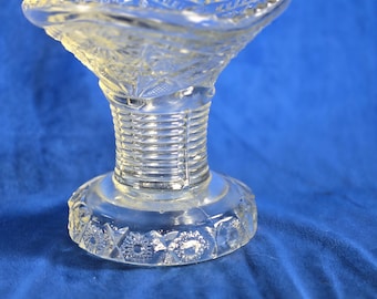 Vintage Pressed Glass Pedestal Dish - Intricate Pattern