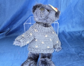 TY Attic Treasures Navy Blue Bear – Vintage Beanie Baby in Star Sweater – Collectible Plush Teddy