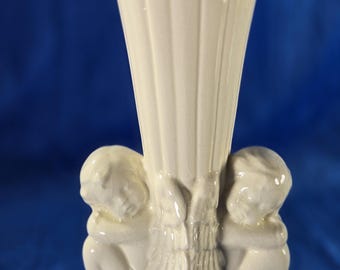 Vintage Cherub Angel Vase – Cream Glazed Ceramic Winged Cherub Planter or Bud Vase, Mid-Century Classic