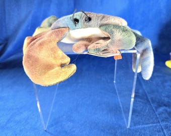 Vintage Ty Beanie Baby &quot;Claude&quot; the Crab&quot; Tag error point– Multicolored Plush Crab with Tie-Dye Shell