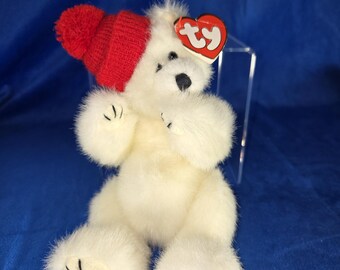 Vintage Ty Beanie Baby Peppermint the Polar Bear with Red Hat – Retired Collectible Plush