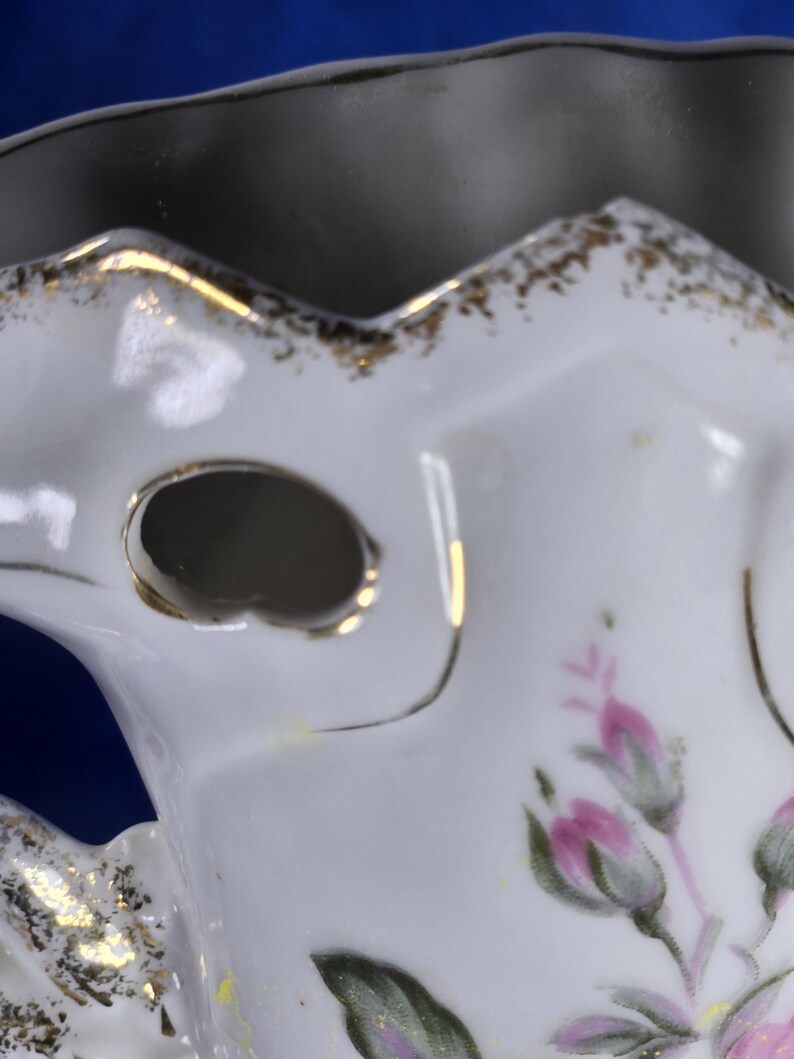 Vintage Ornate Porcelain Floral Vase With Gold Trim – Mid-century Rose ...