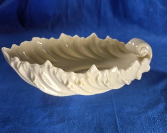Vintage Lenox Leaf Bowl Ivory Porcelain Dish – USA Made Woodland Serving Bowl with Scroll Handle