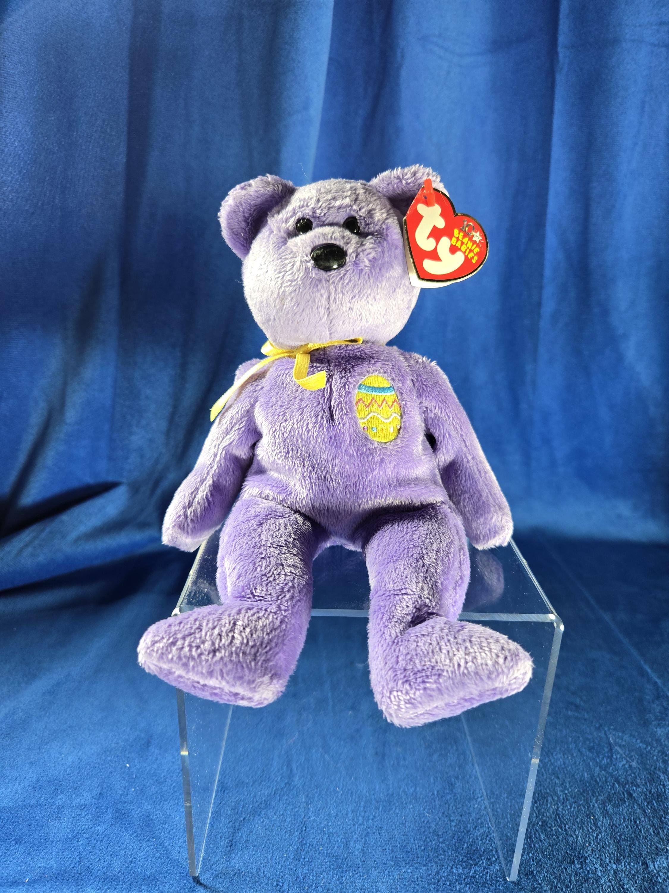 Vintage Ty Beanie Baby "Hippity Hoppity Hoppie" the Easter Bear (2000) – Purple Plush Bear with Easter Egg Embroidery